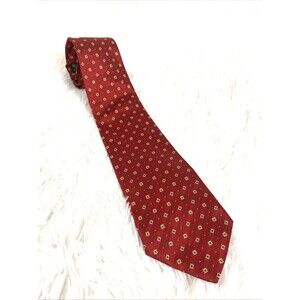 Lauren Ralph Lauren 100% Silk Tie Red Geometric 90s Made in USA Embroidered